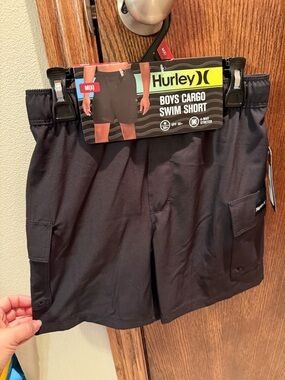 Hurley Black Boys Cargo Swim Shorts - Solid Black